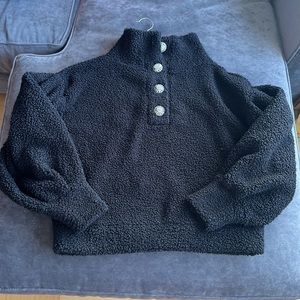 ☀️BOGO Item Express Black Cozy Jewel Embellished Button Sherpa Sweatshir…